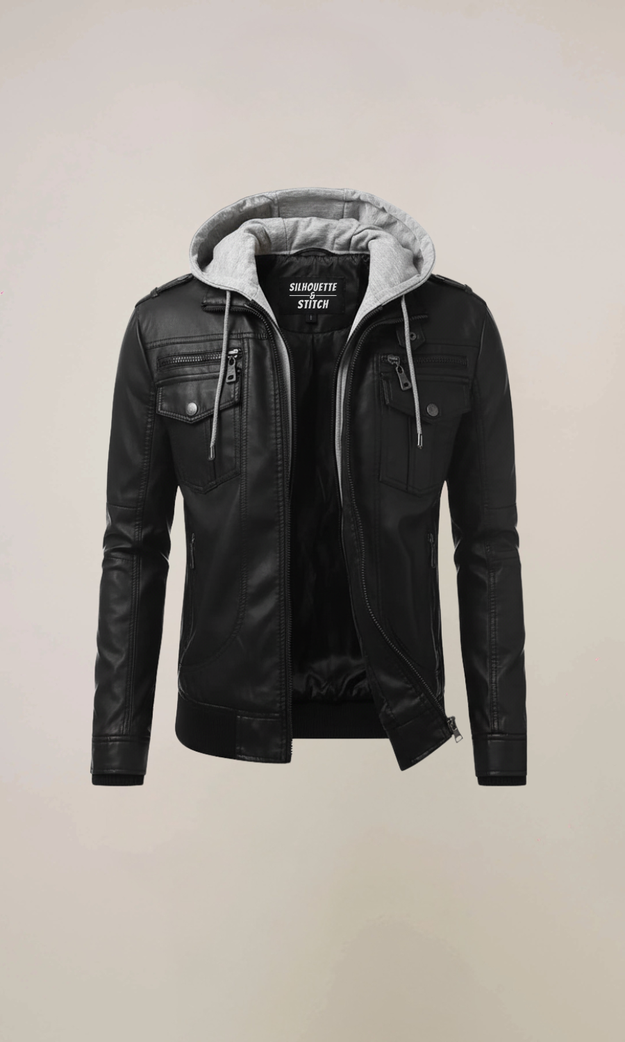Men’s Black Biker Hood Leather Jacket