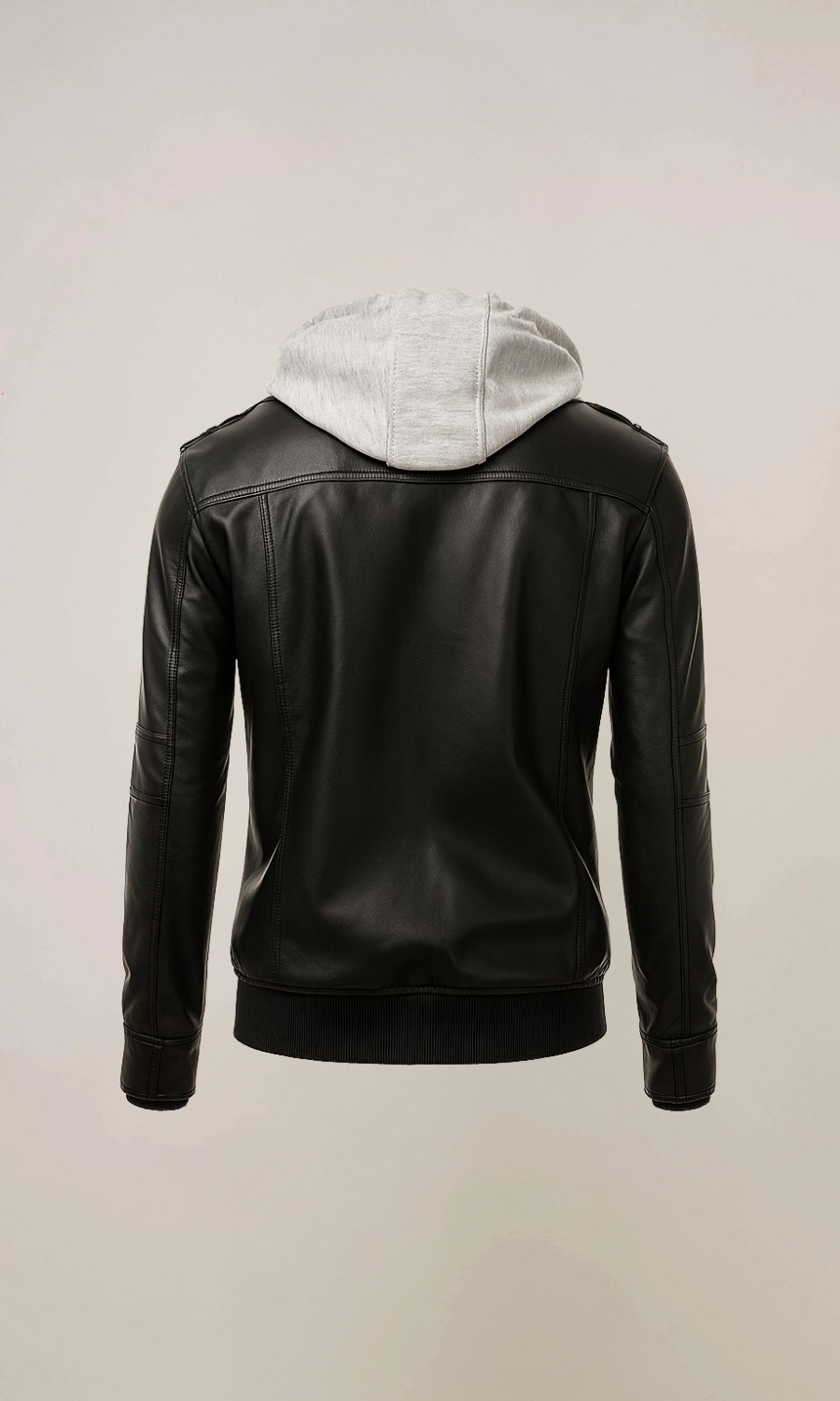 Men’s Black Biker Hood Leather Jacket