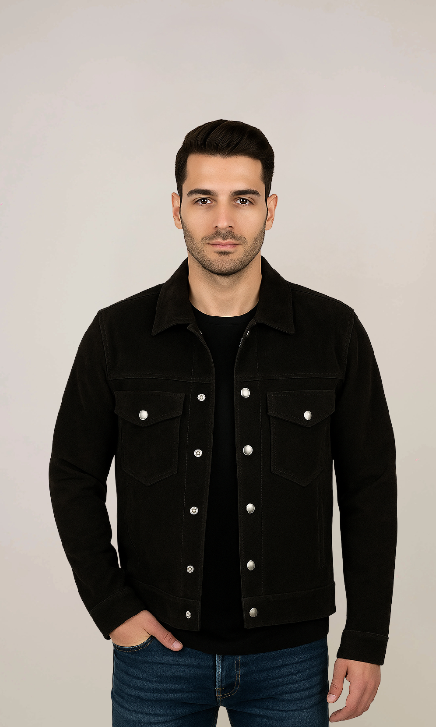 Men’s Black Suede Trucker Leather Jacket