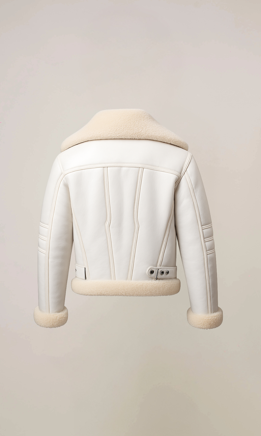 Men’s White B3 Bomber Sheepskin Fur Aviator Leather Jacket