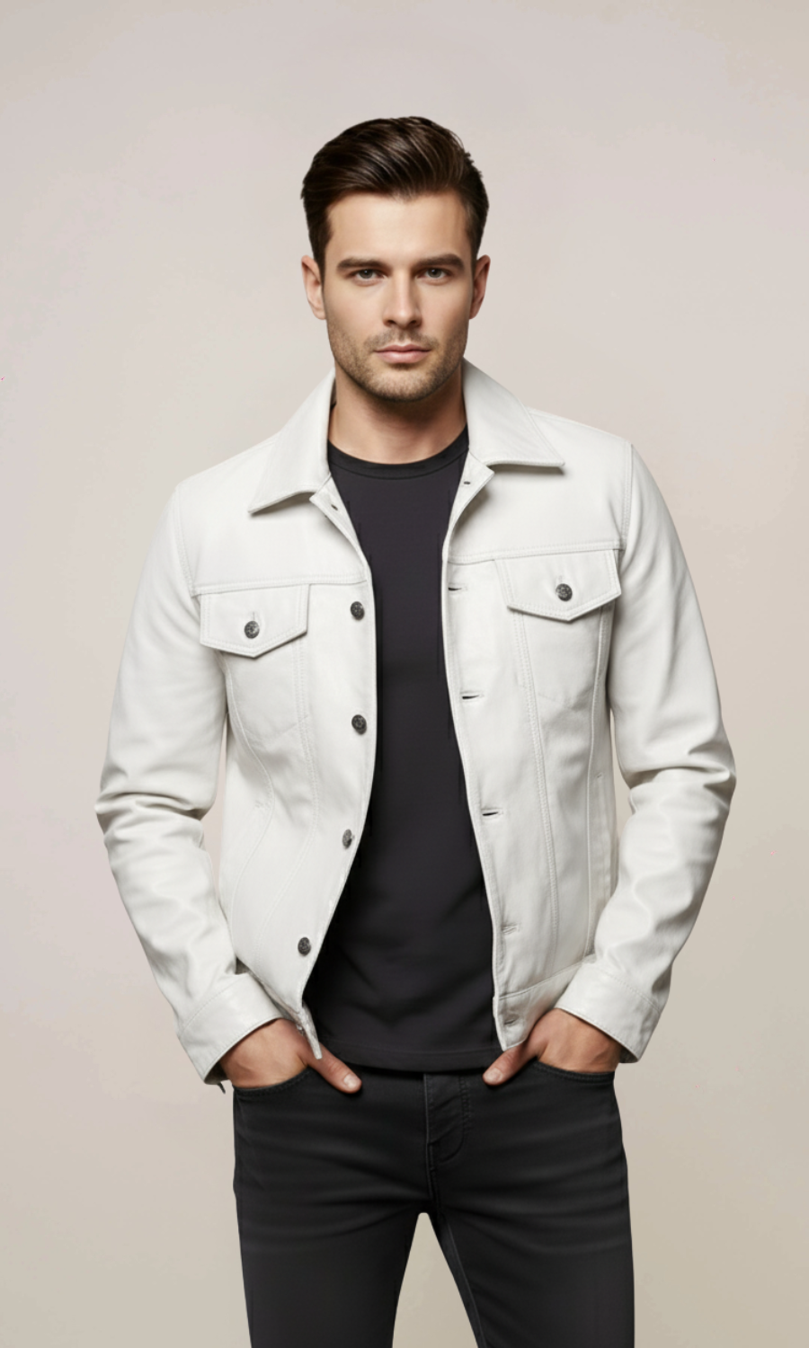 Men’s White Lambskin Leather Jacket