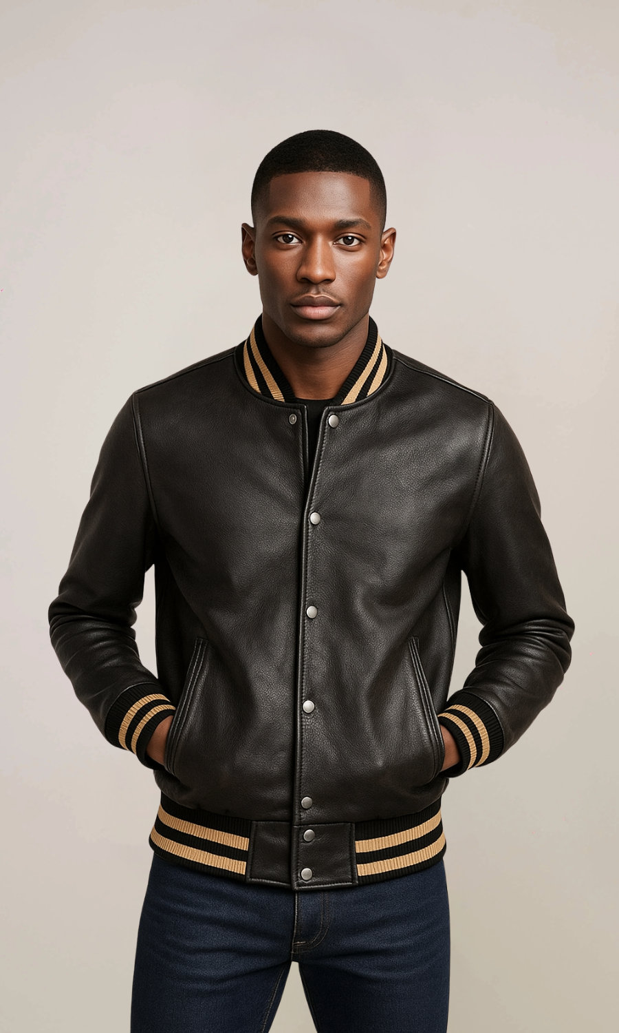 Men’s Distressed Varsity Leather Jacket