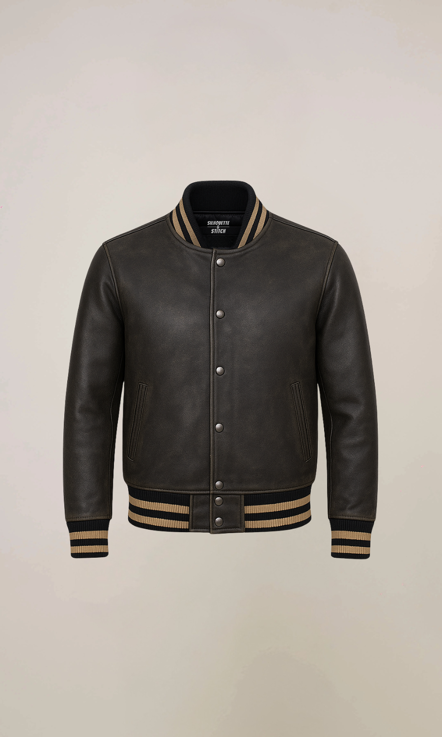 Men’s Distressed Varsity Leather Jacket