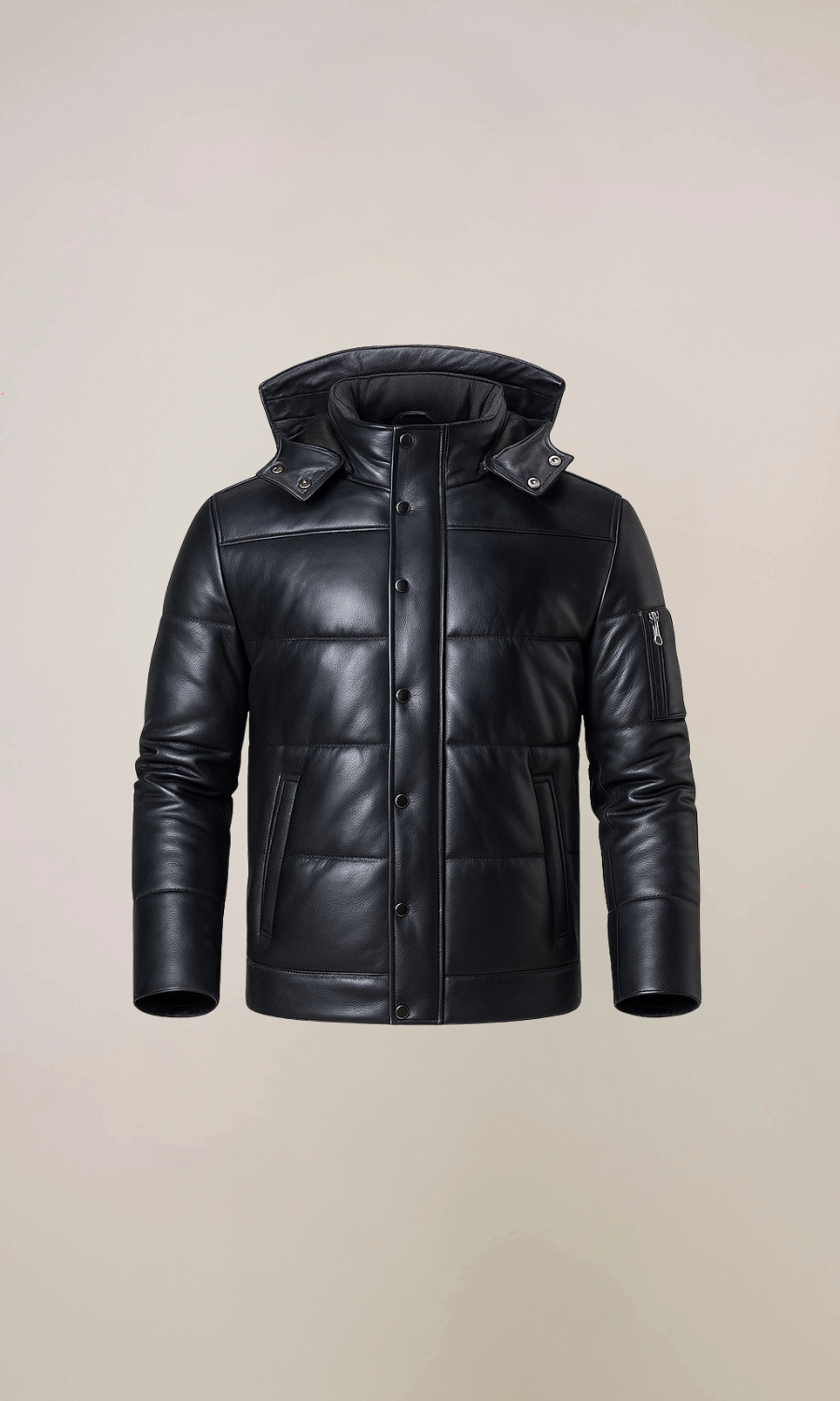Men's Lambskin Hooded Puffer Leather Jacket