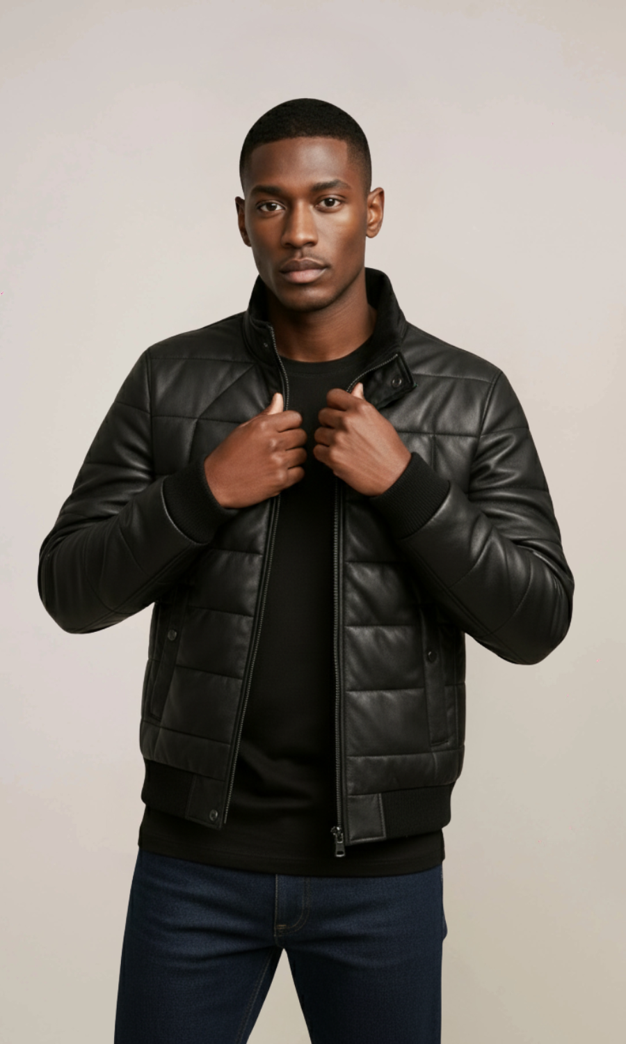 Men’s Puffer Sheepskin Leather Jacket