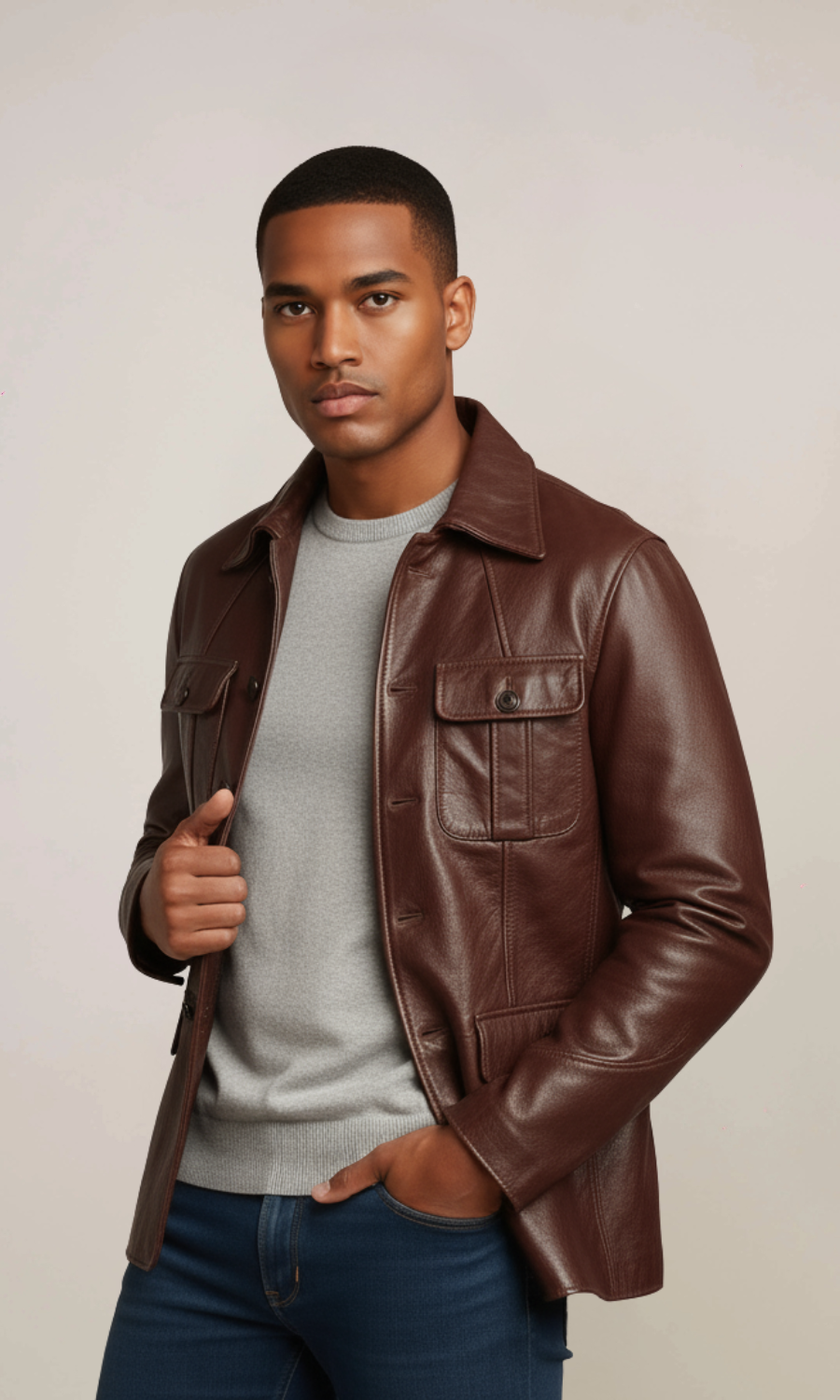 Men’s Brown Blazer Leather Coat