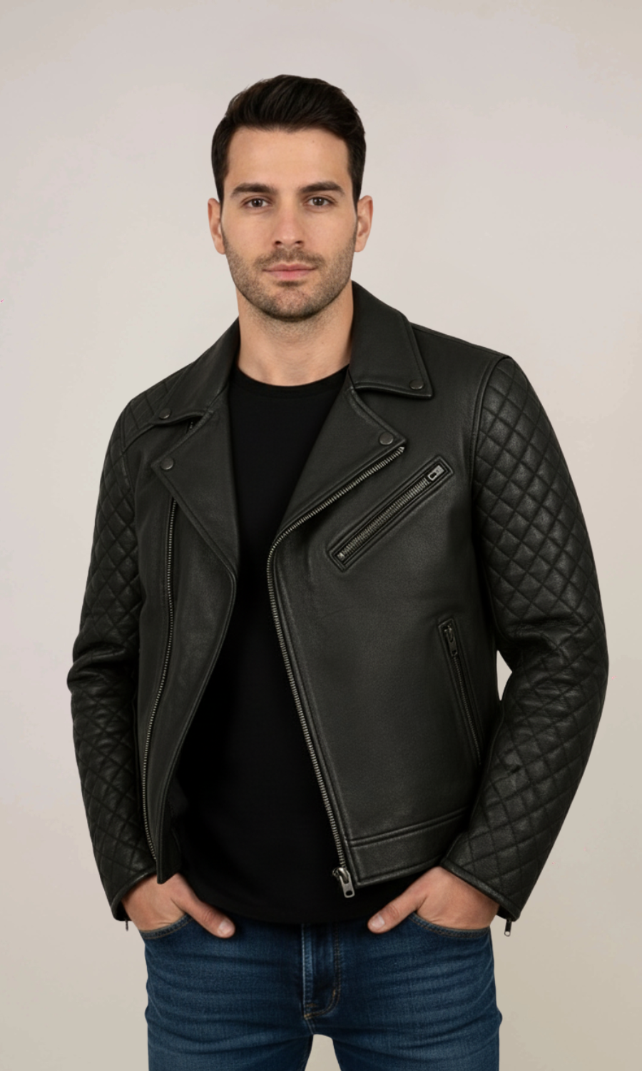 Men’s Stylish Cafe Racer Black Leather Jacket