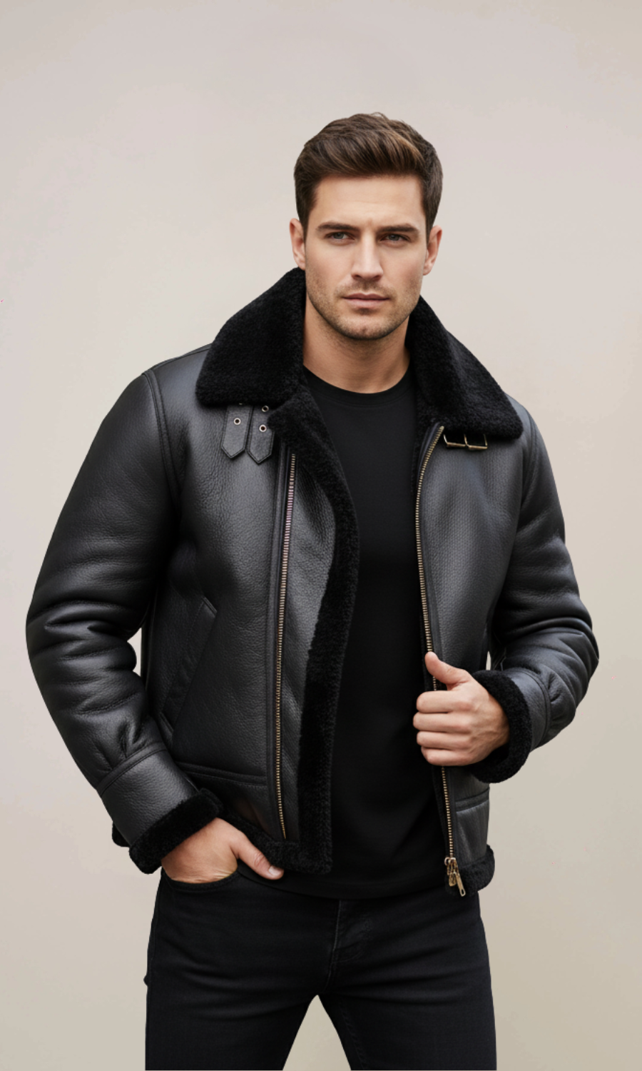 Black B3 Bomber Leather Jacket