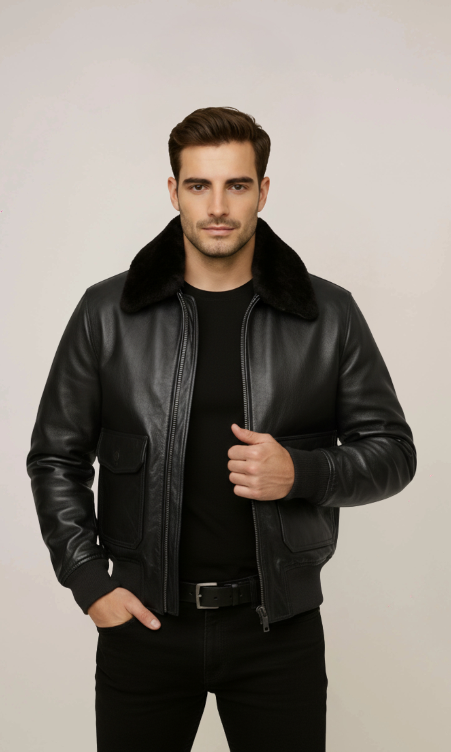 Black Cowhide G-1 Bomber Leather Jacket