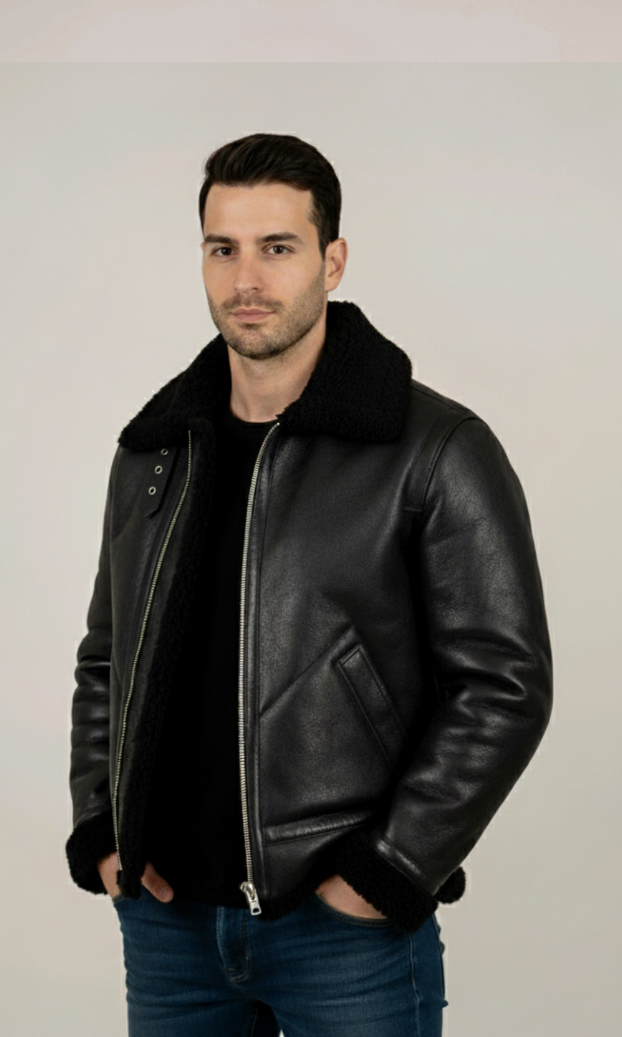 Men’s Black B3 Shearling Bomber Leather Jacket