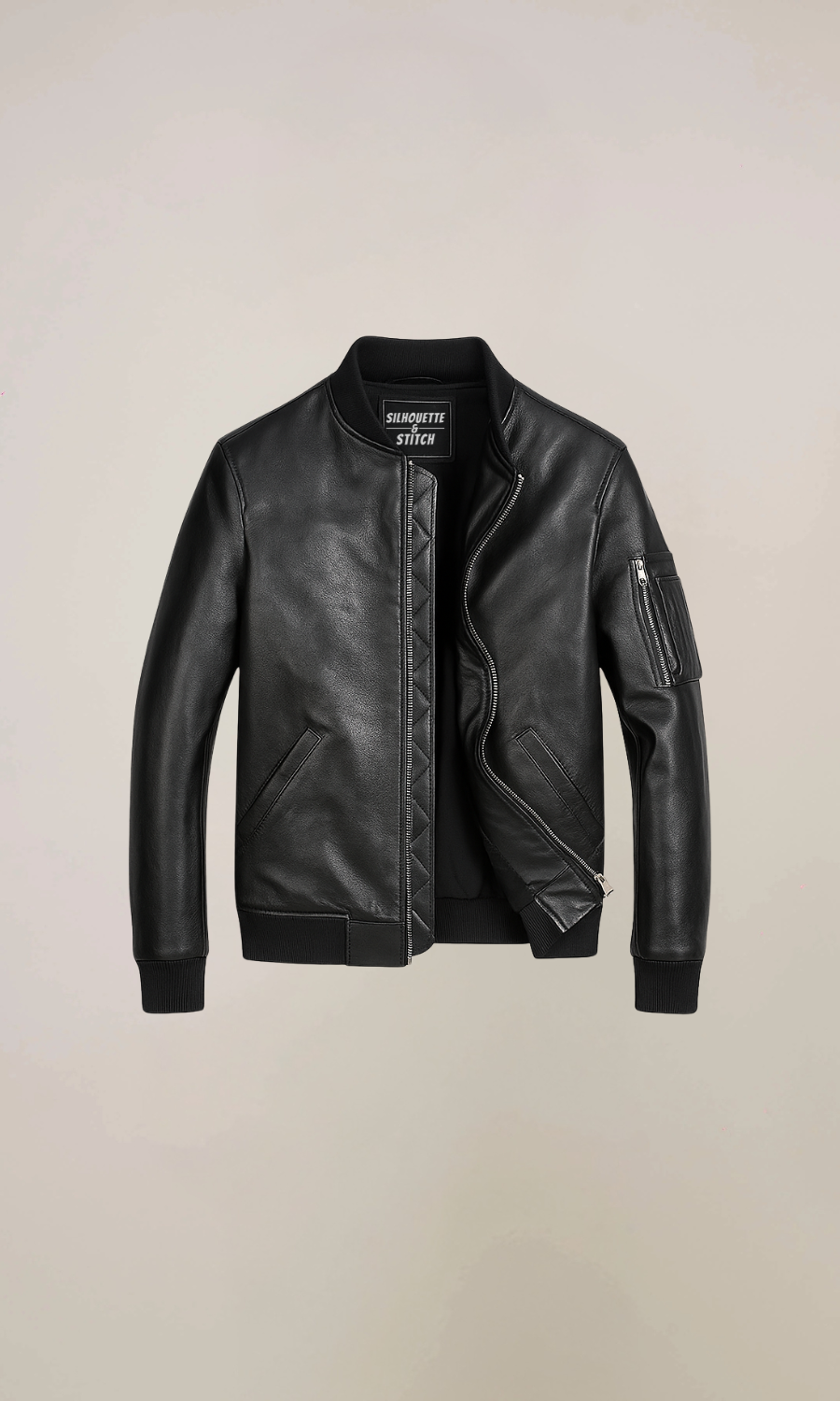 Men’s Black MA-1 Cowhide Bomber Leather Jacket