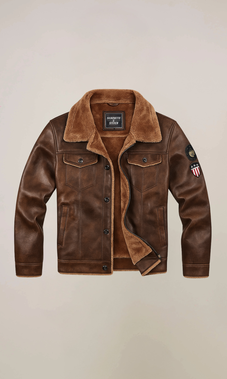 Men’s Brown Fur Collar Vintage Leather Jacket