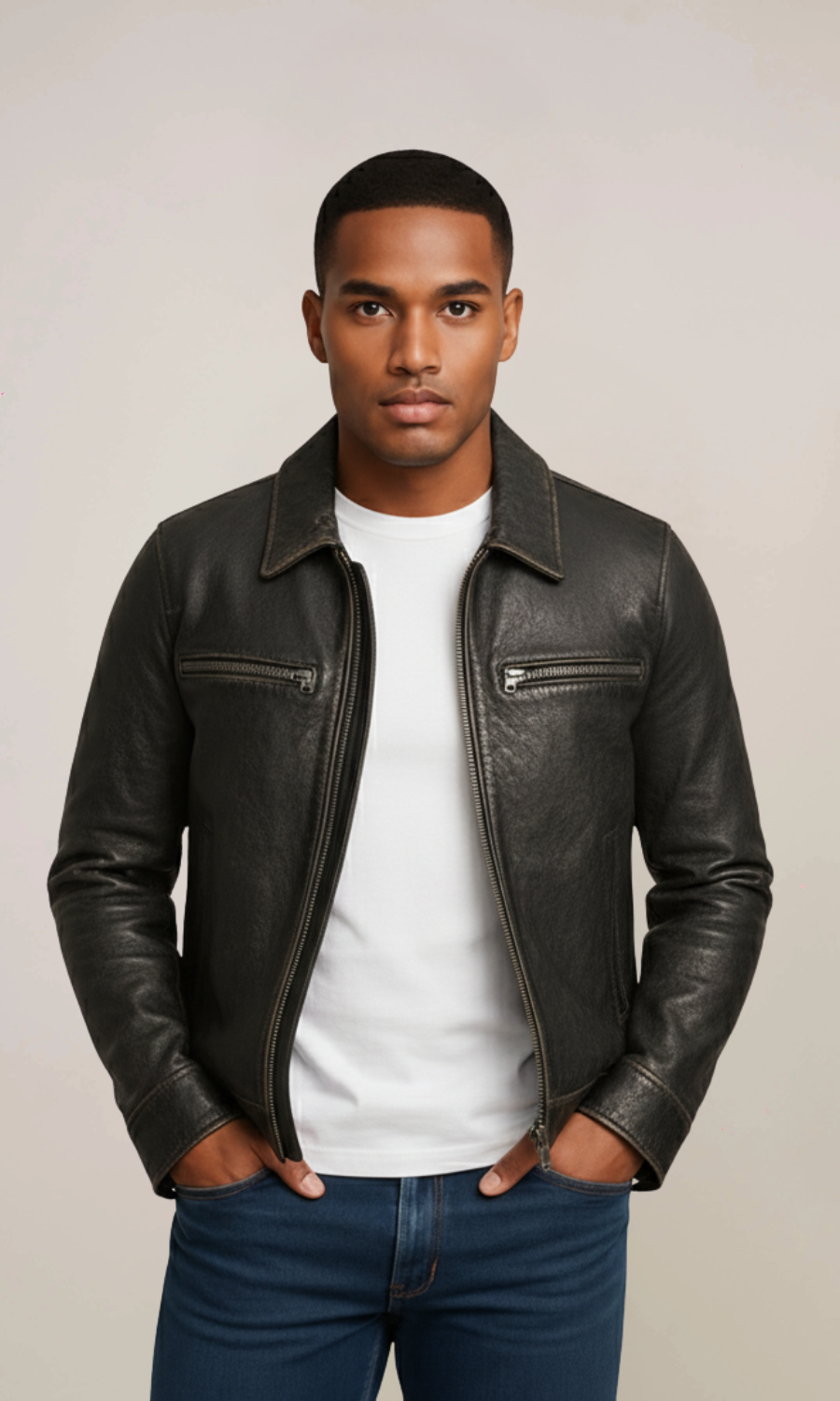 Men’s Black Vintage Cowhide Leather Jacket