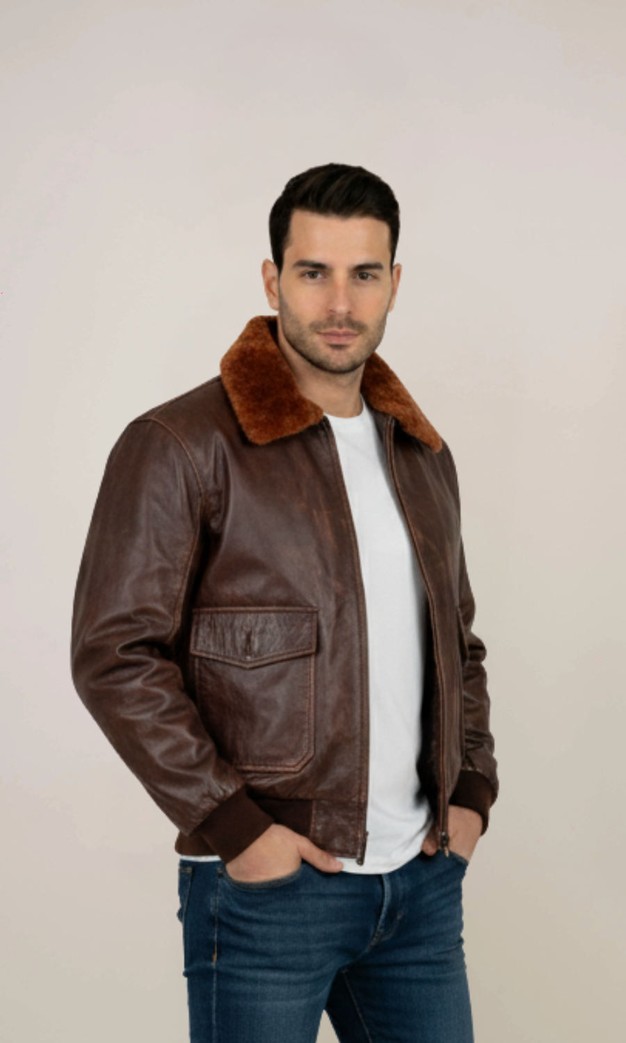 Men’s Distressed Brown Vintage Sheepskin Leather Jacket