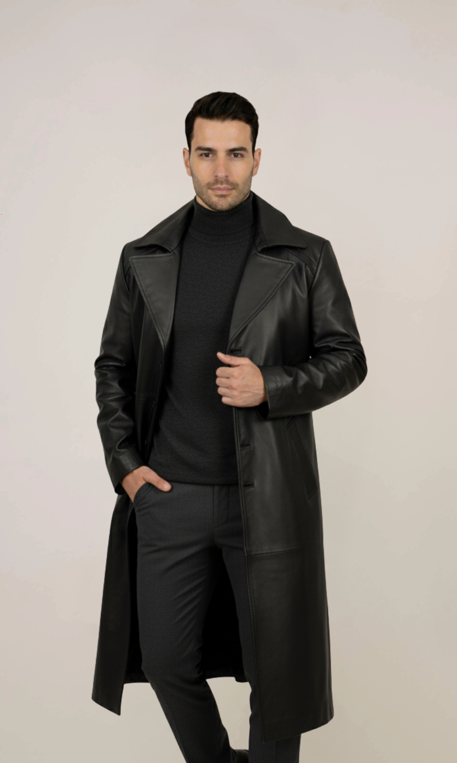 Men’s Black Leather Duster Coat