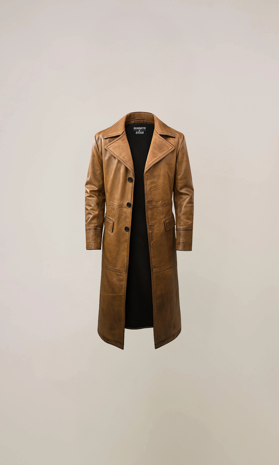 Men’s Brown Distressed Leather Duster Trench Coat
