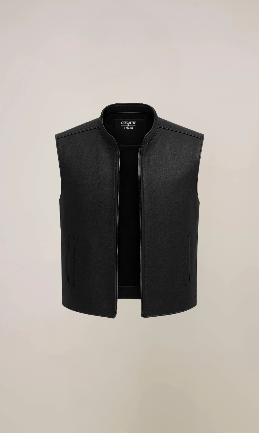 Men’s Black Pocket Zipper Leather Vest