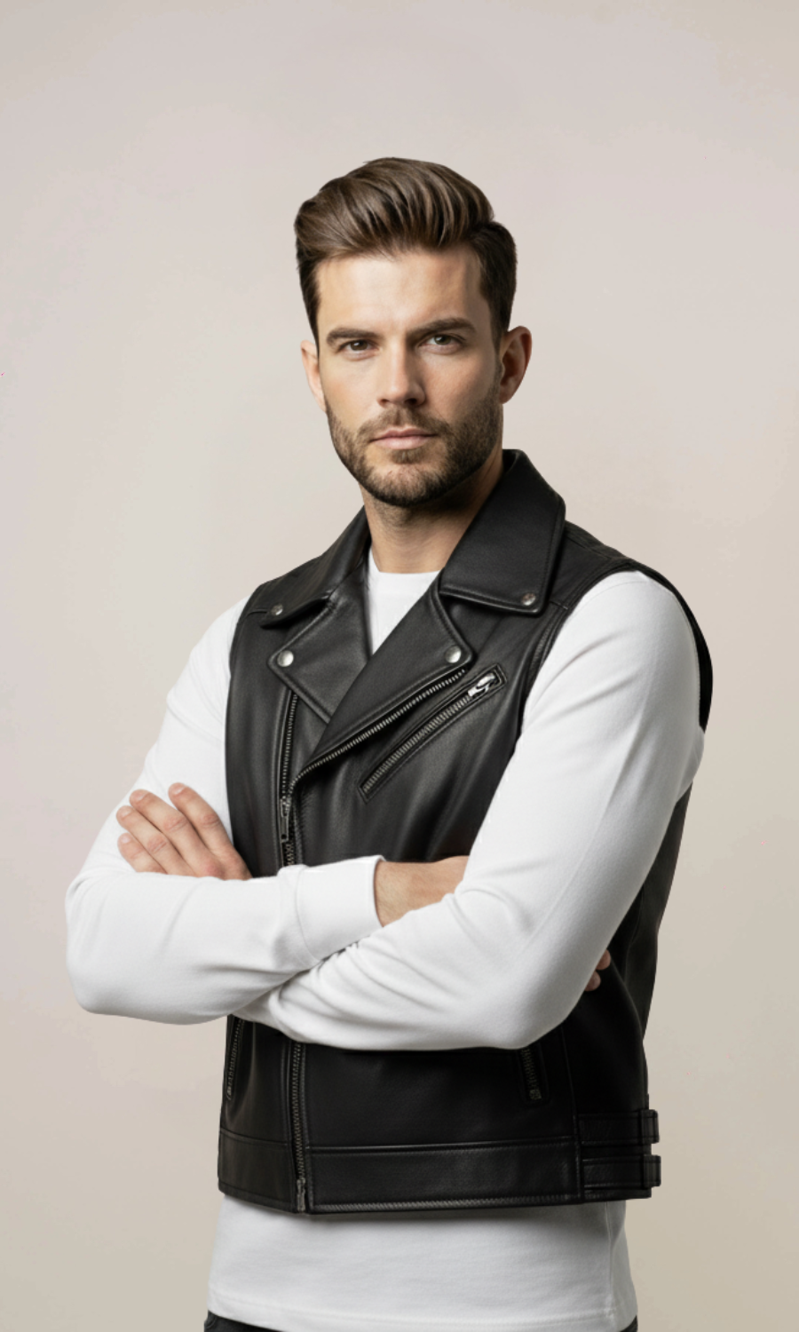 Men’s Black Biker Zipper Leather Vest