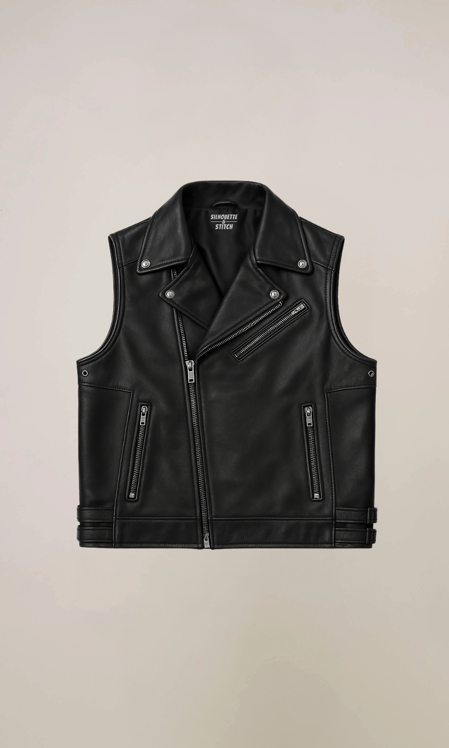 Men’s Black Biker Zipper Leather Vest