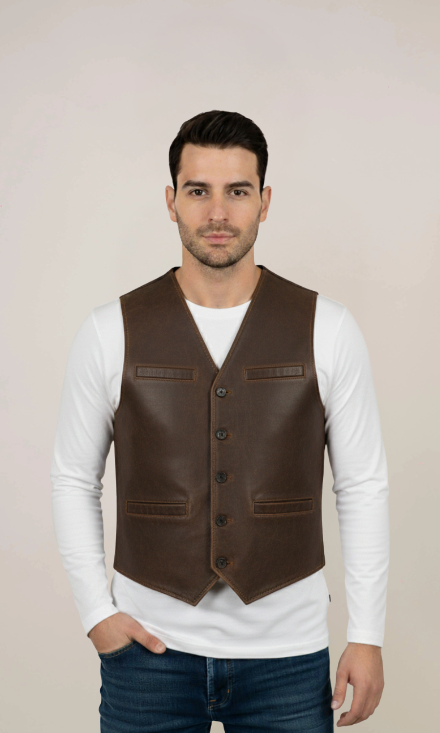 Men’s Brown Distressed Leather Vest