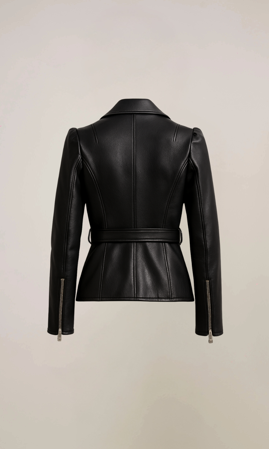 Women's Black Belted Biker Leather Jacket