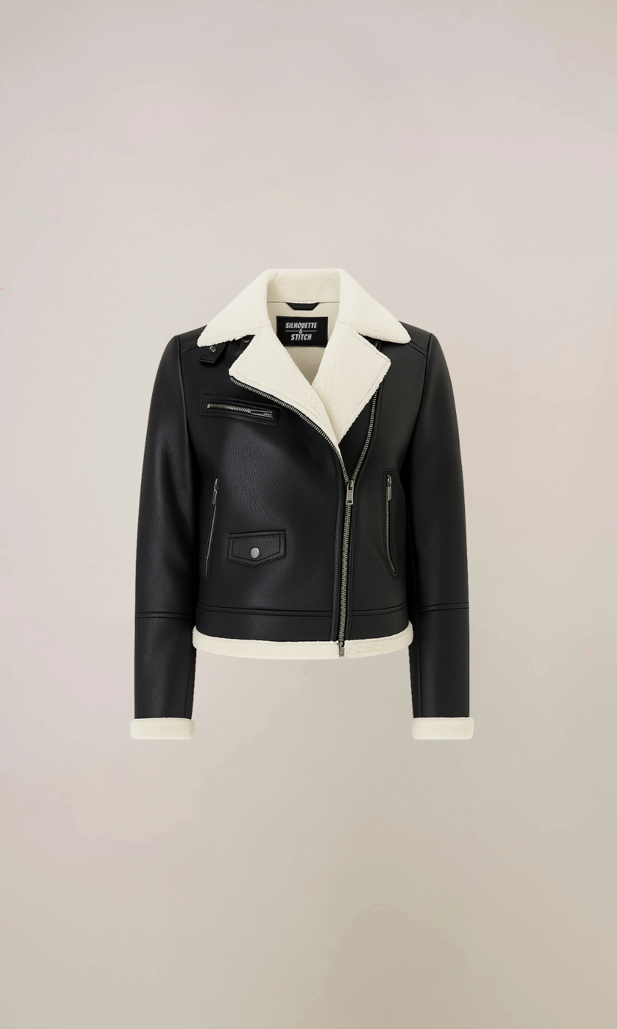 Women’s Black Biker Shearling Aviator Leather Jacket