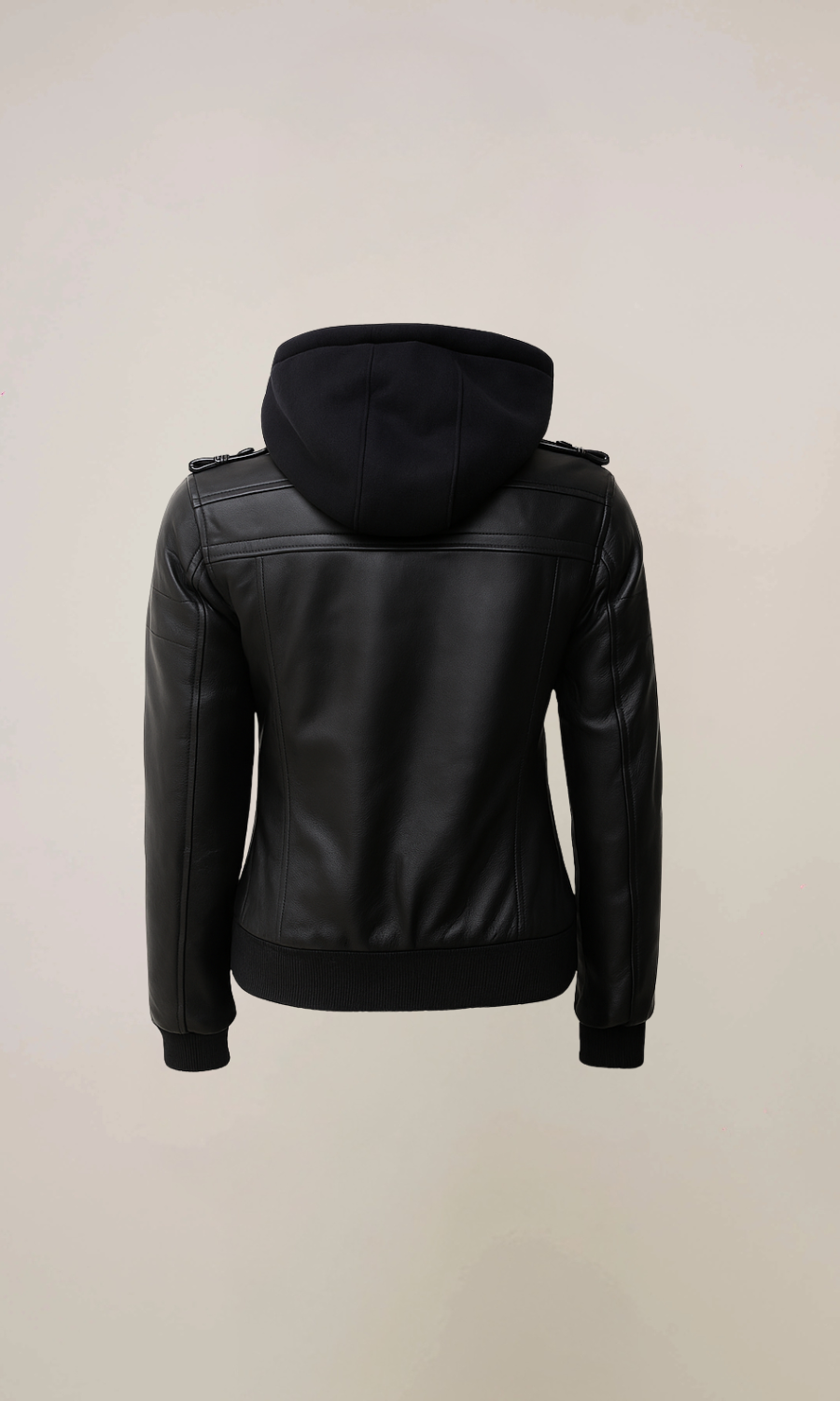 Women’s Black Hooded Leather Bomber Jacket
