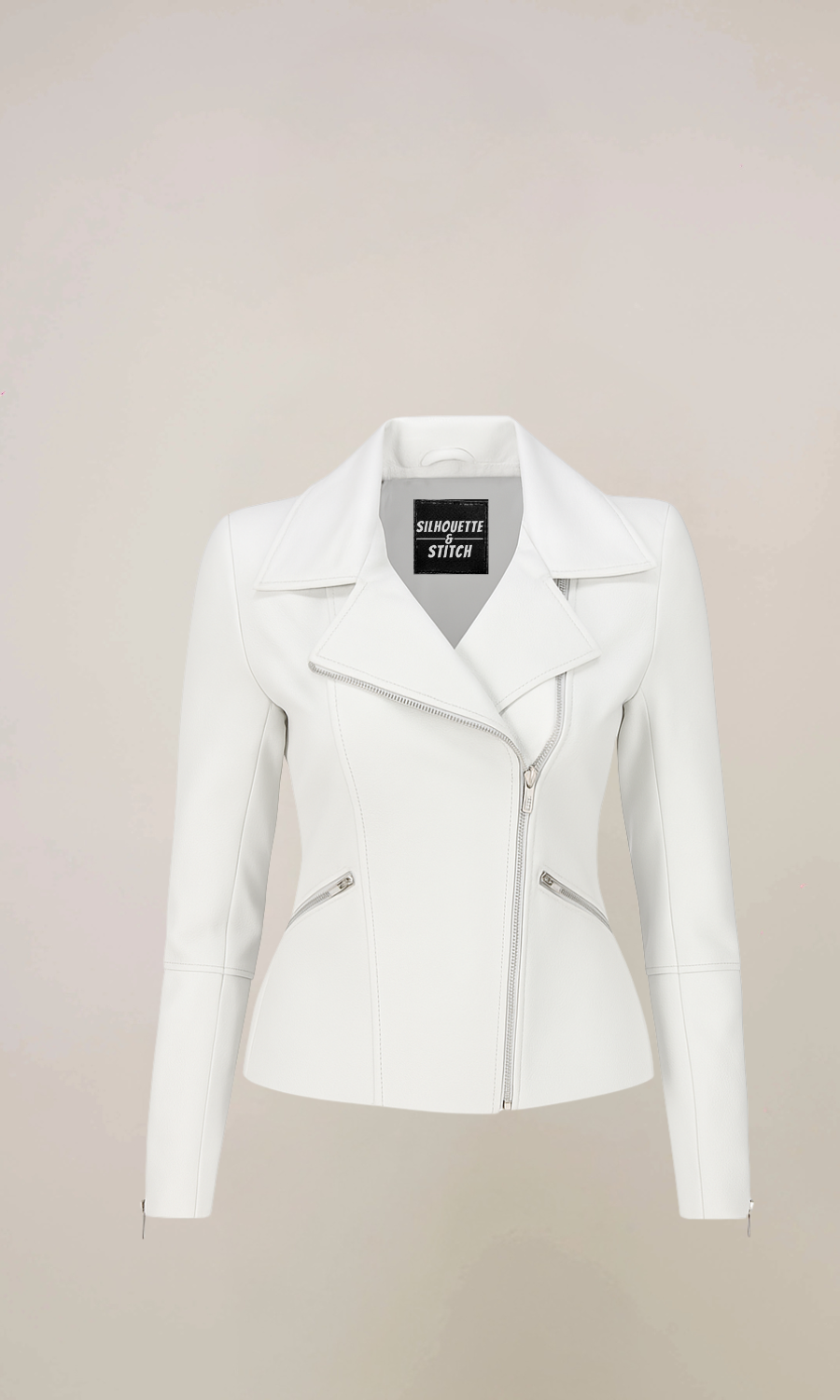 Women's White Lambskin Leather Motorcycle Jacket