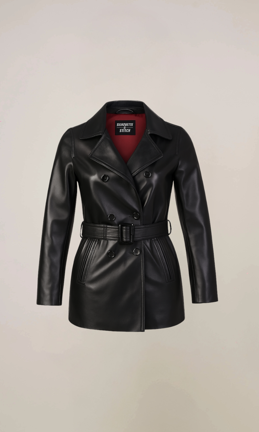 Women’s Black Belted Leather Coat