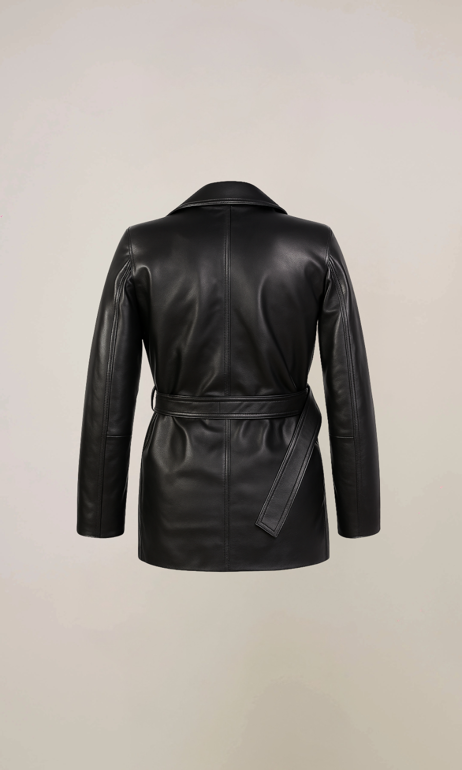 Women’s Black Belted Leather Coat