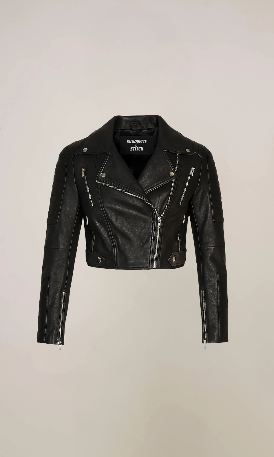 Women's Black Short Cropped Biker Leather Jacket
