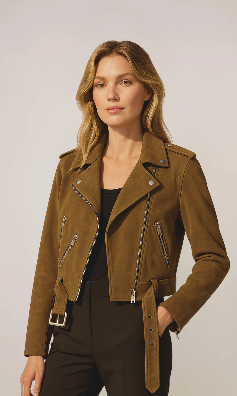 Women’s Mocha Brown Zip Suede Leather Jacket