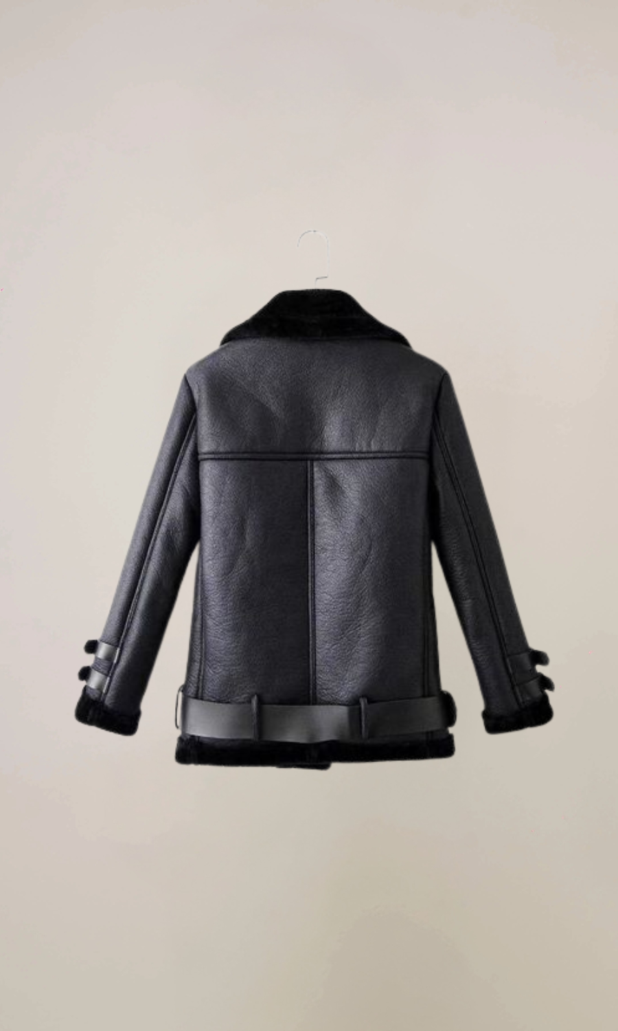 Women’s Black Fur Aviator Leather Jacket