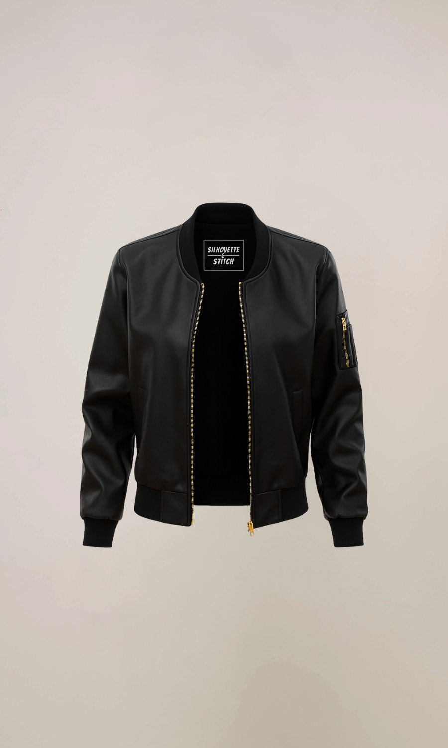 Women’s Black Zip Leather Bomber Jacket