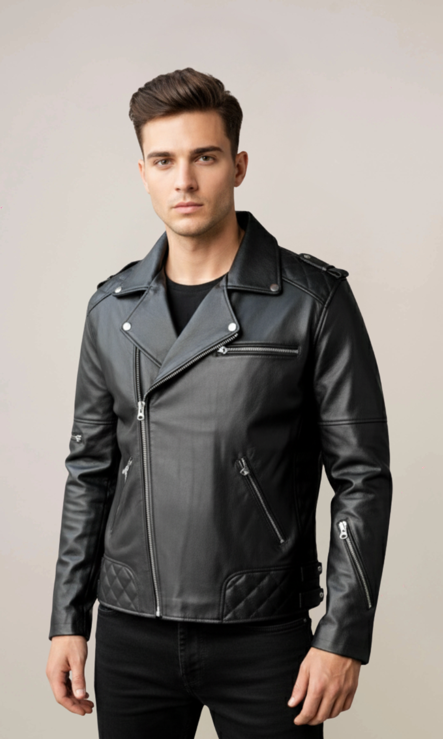 Men’s Black Biker Goatskin Leather Jacket