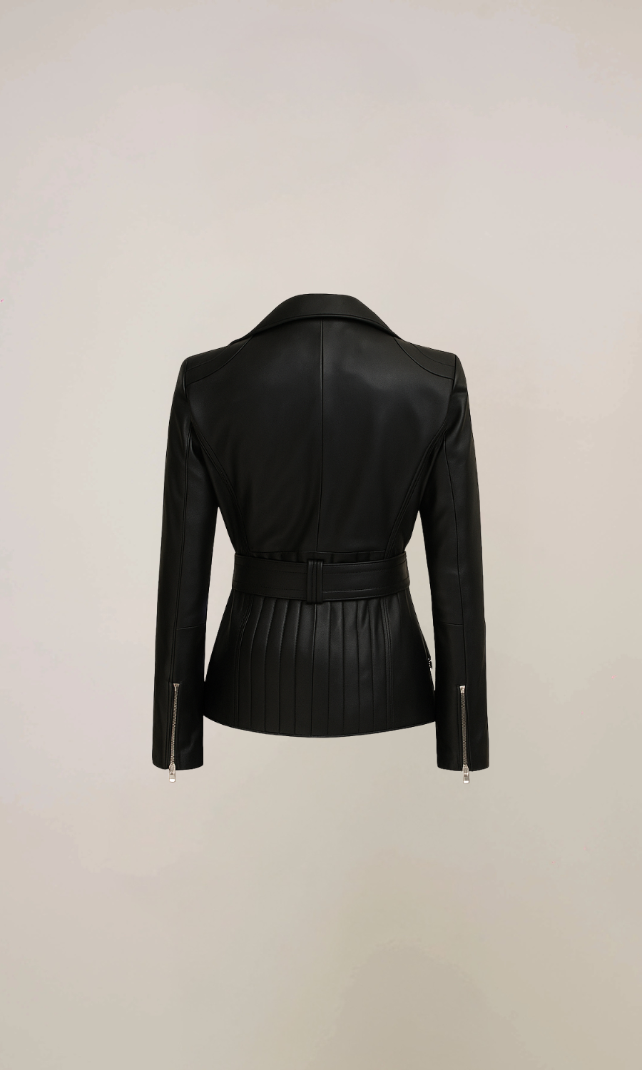 Women's Black Lambskin Belted Leather Jacket