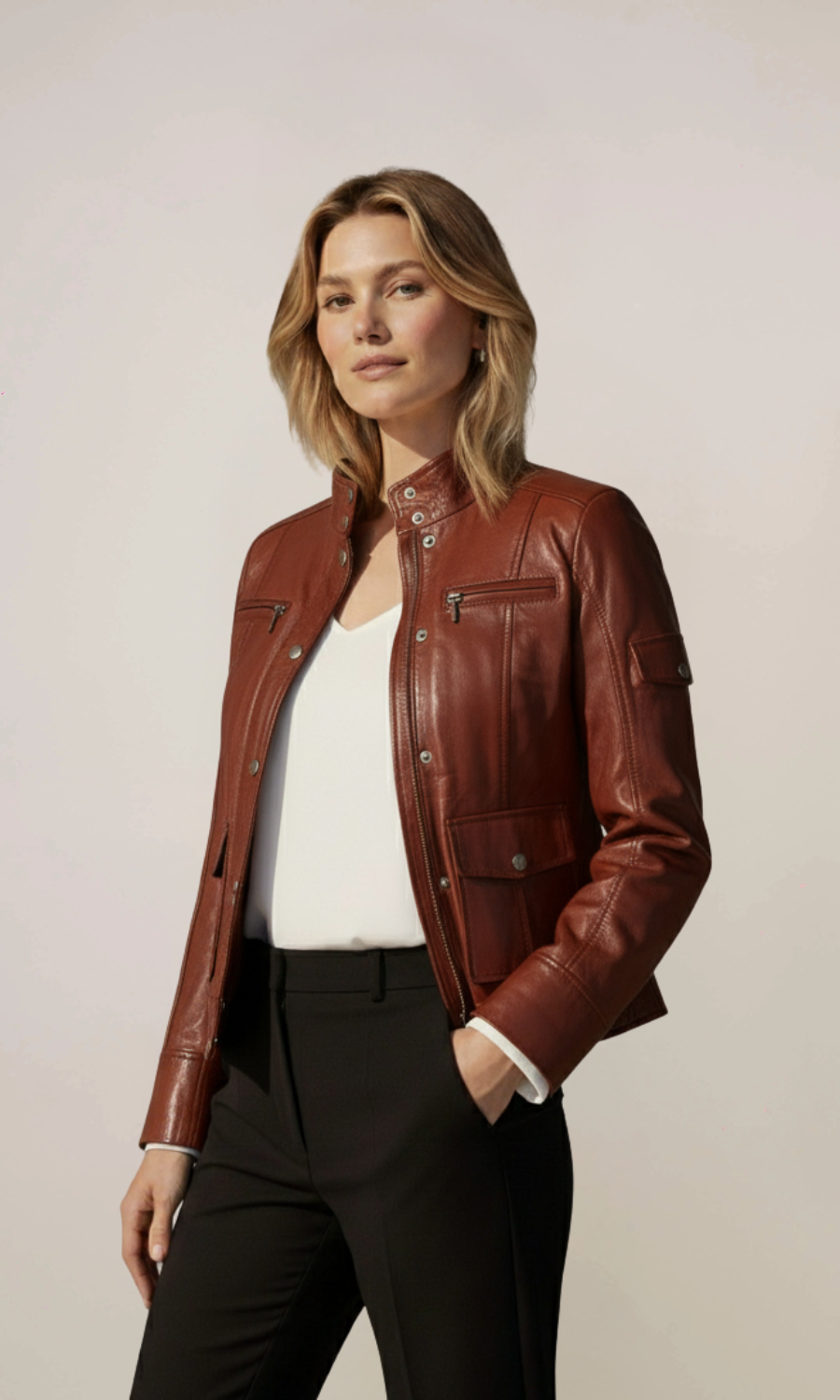 Women's Dark Wax Brown Sheepskin Leather Jacket
