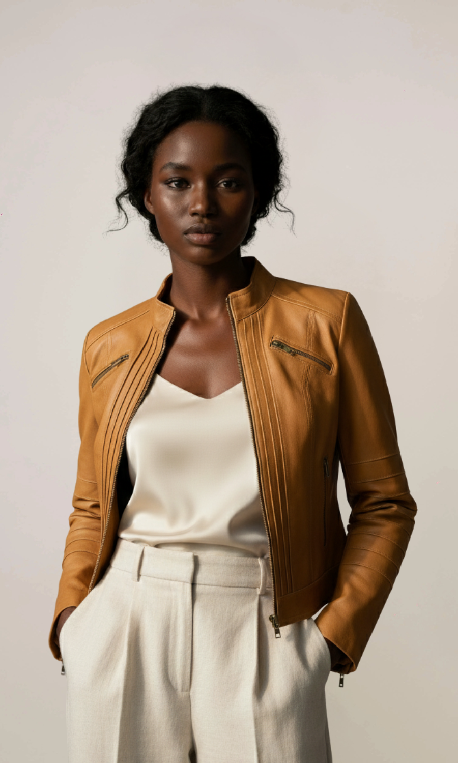 Women's Tan Brown Sheepskin Leather Jacket