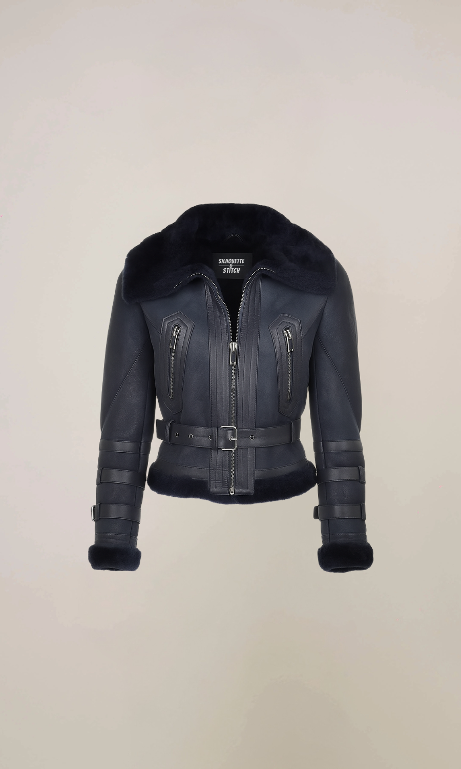 Women's Black Sheepskin Leather Bomber Fur Jacket