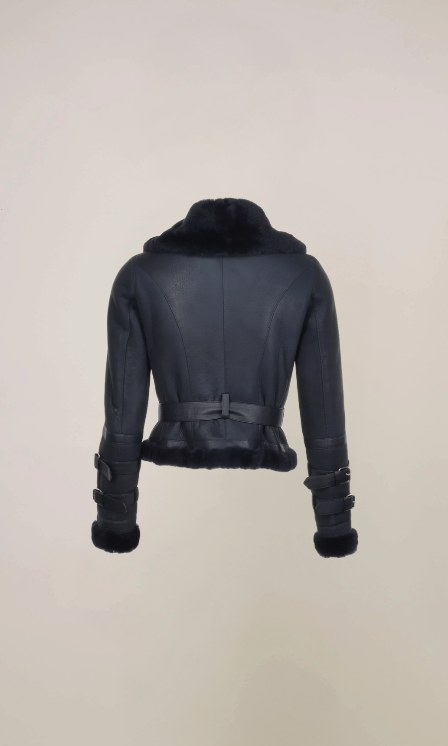 Women's Black Sheepskin Leather Bomber Fur Jacket