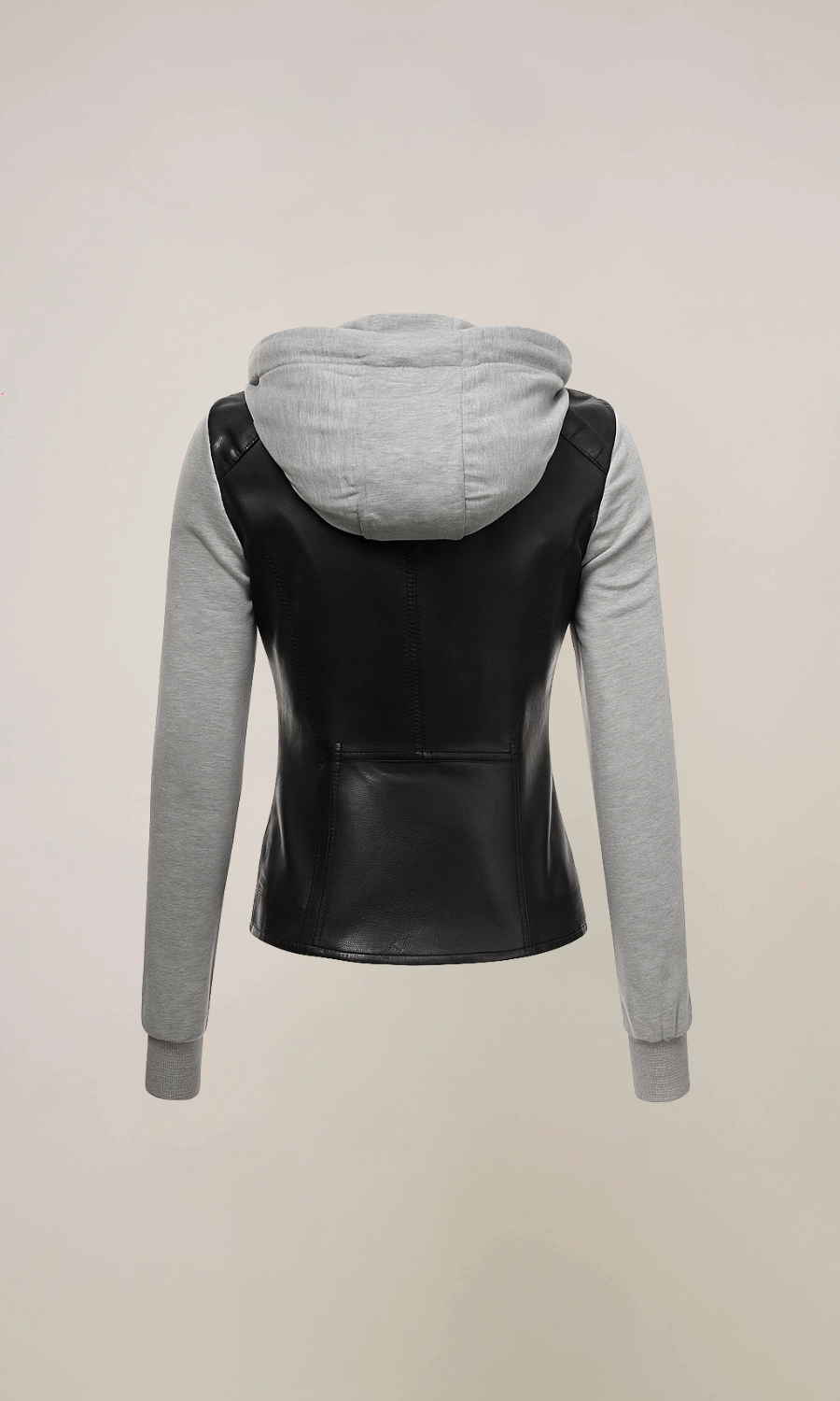 Women's Black & Grey Hooded leather Jacket