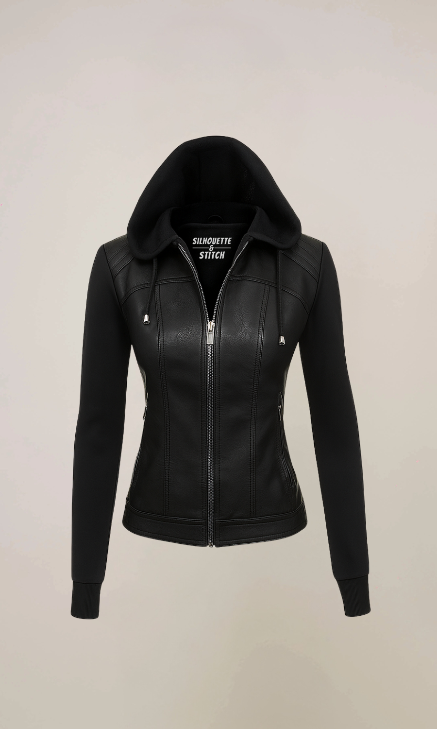 Women's Black Biker Hooded Leather Jacket