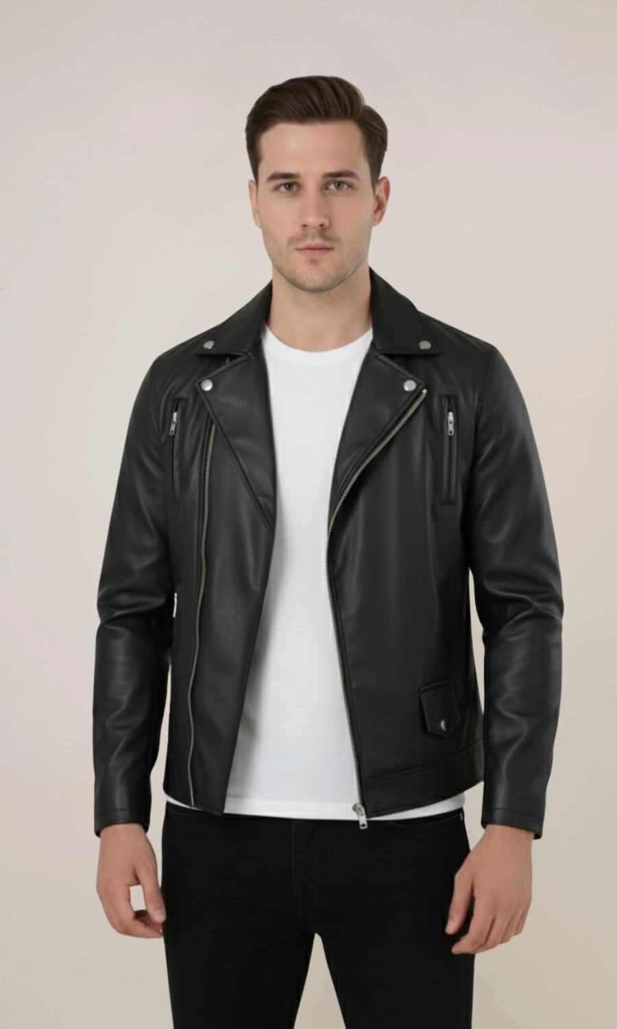 Men’s Cafe Racer Sheepskin Black Leather Jacket