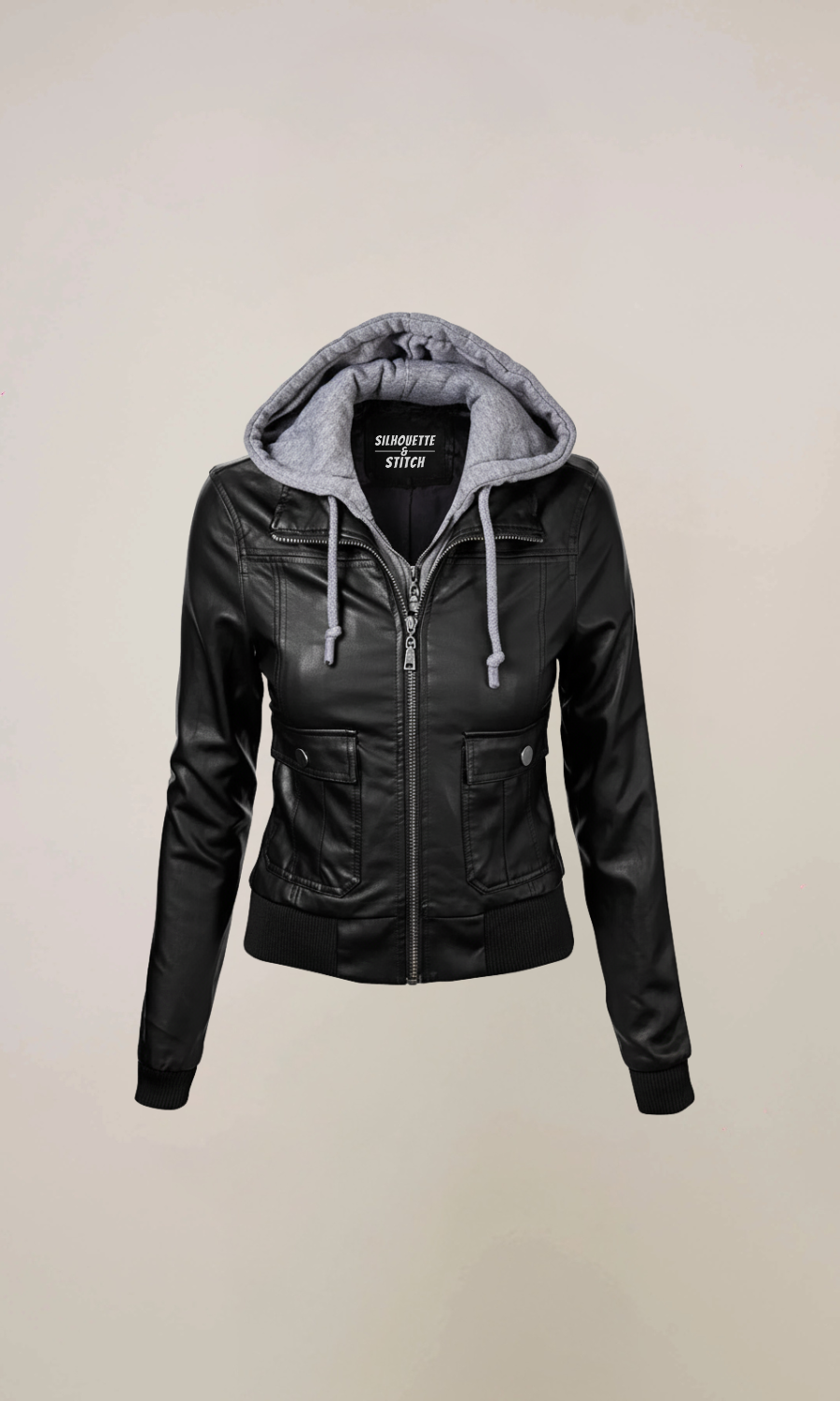 Women’s Black Zip Hooded Leather Jacket