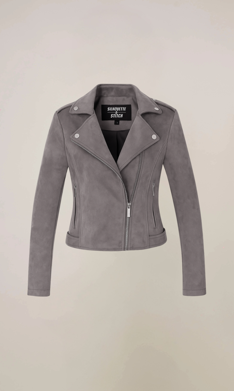 Women’s Grey Zip Suede Biker Leather Jacket