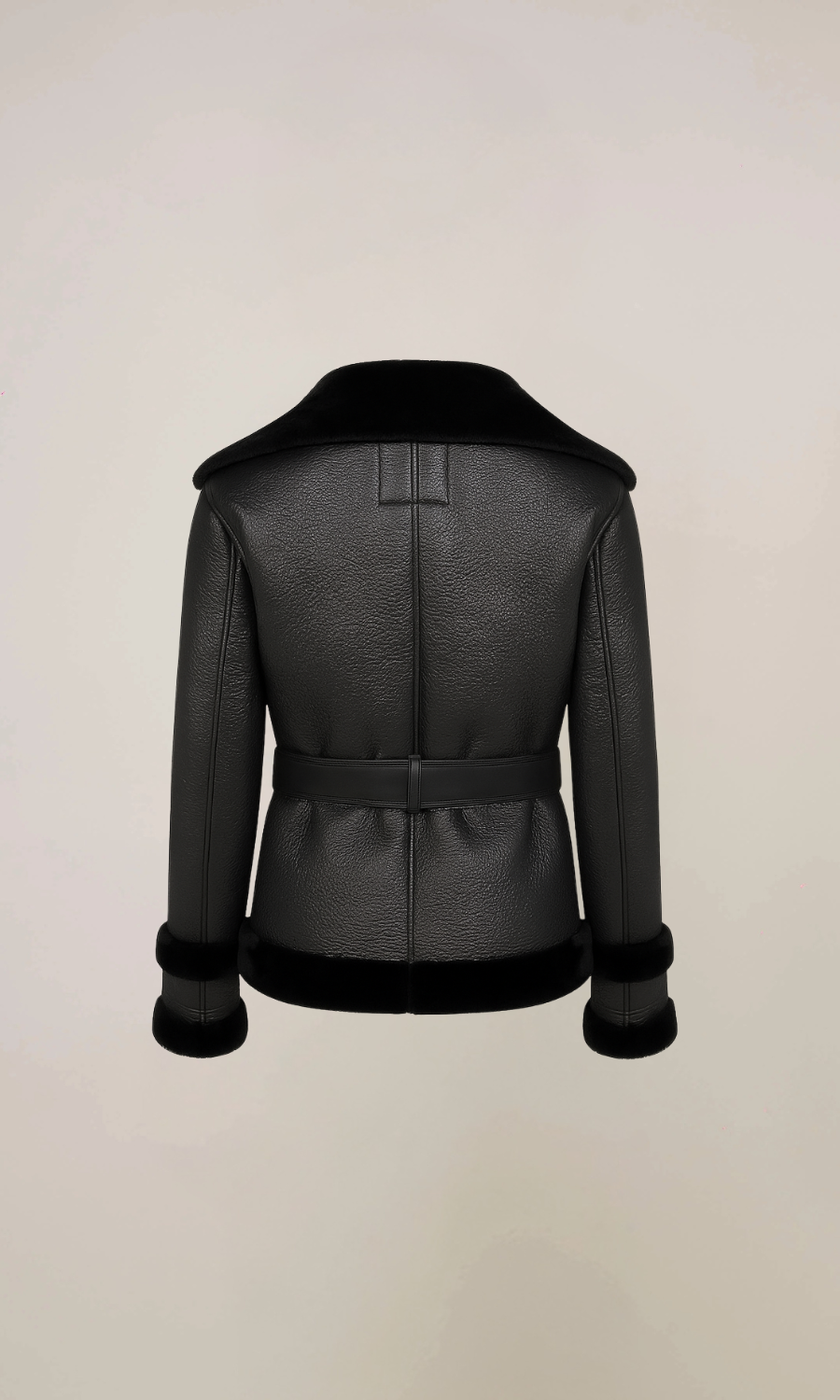Women’s Black Belted Shearling Aviator Leather Jacket
