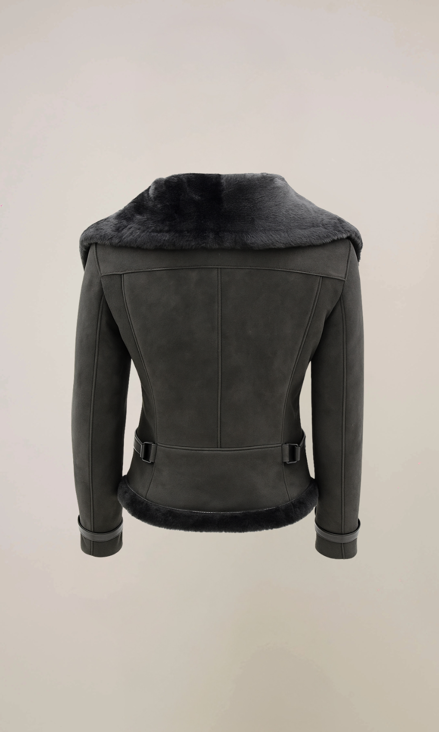 Women's Black Shearling Sheepskin Aviator Leather Biker Jacket