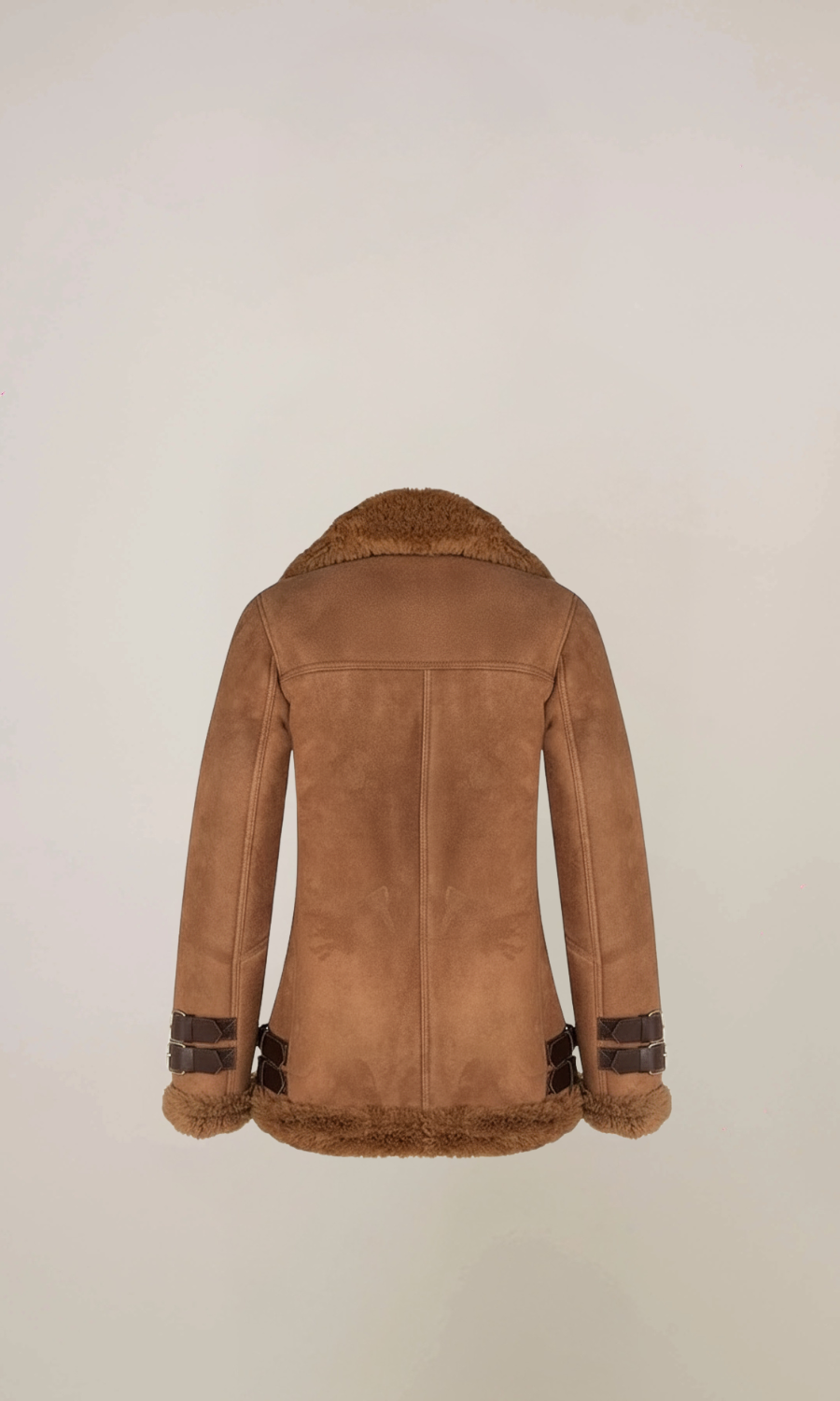 Women's Brown Shearling Biker Suede Aviator Leather Jacket