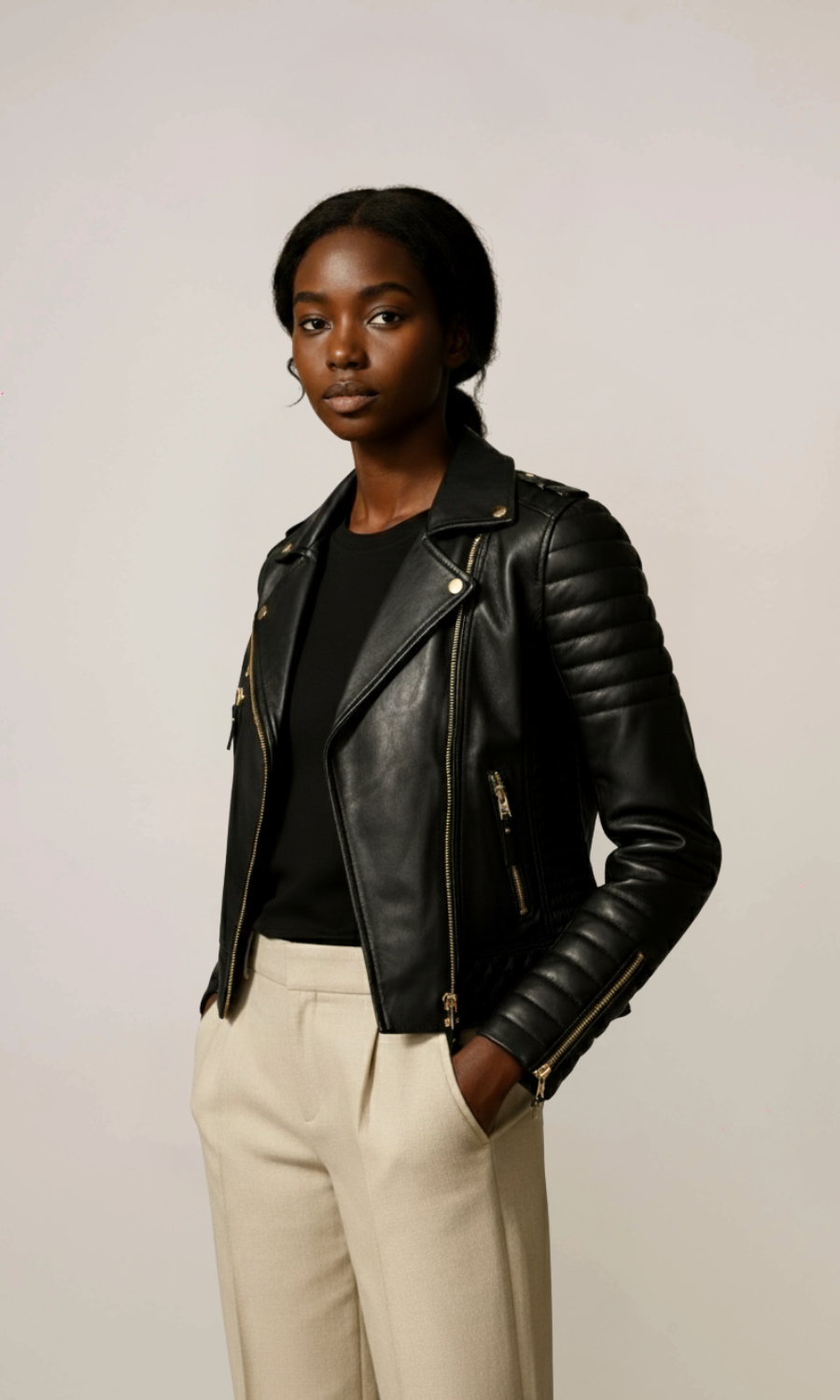 Women’s Lambskin Motorcycle Leather Bomber Jacket