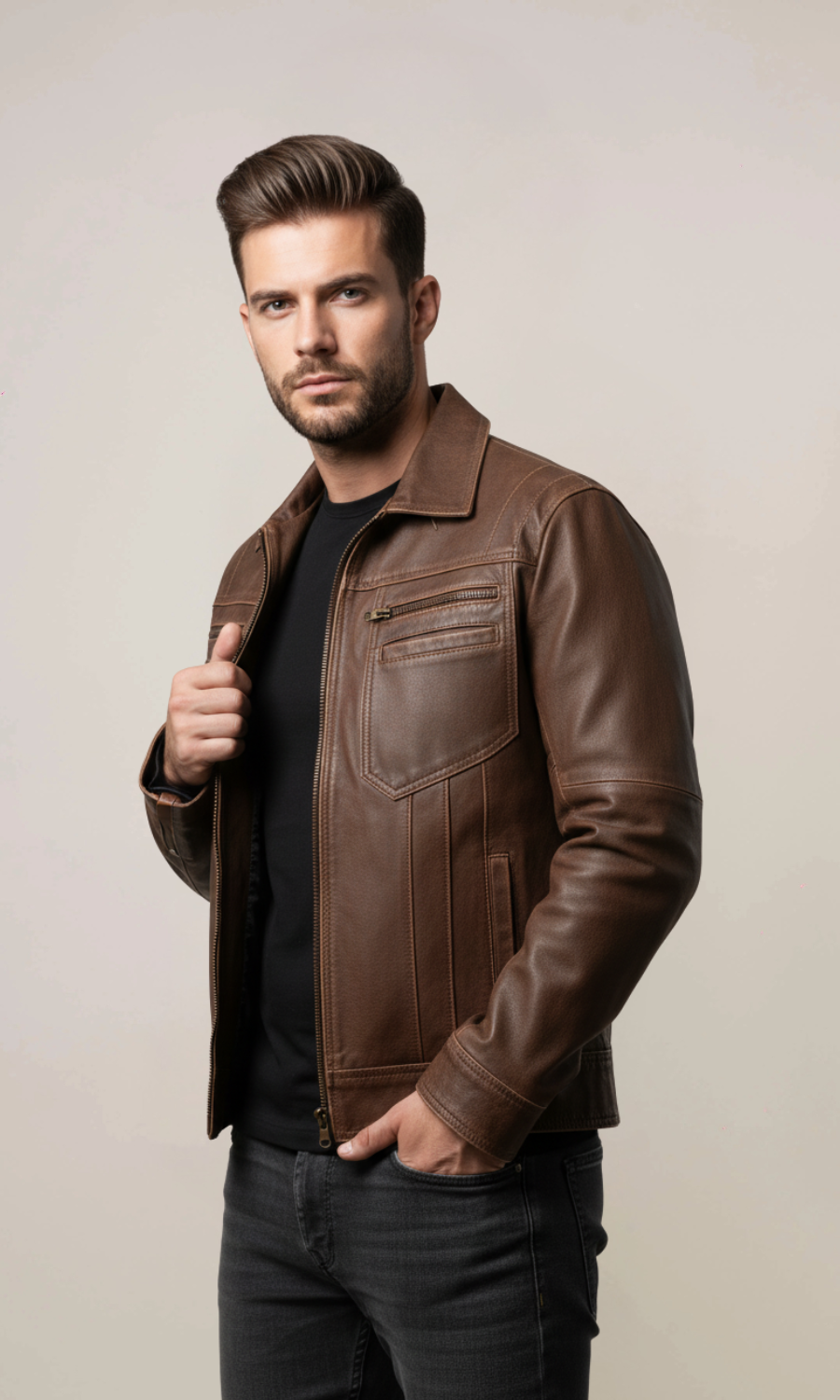 Men’s Brown Lambskin Biker Leather Jacket